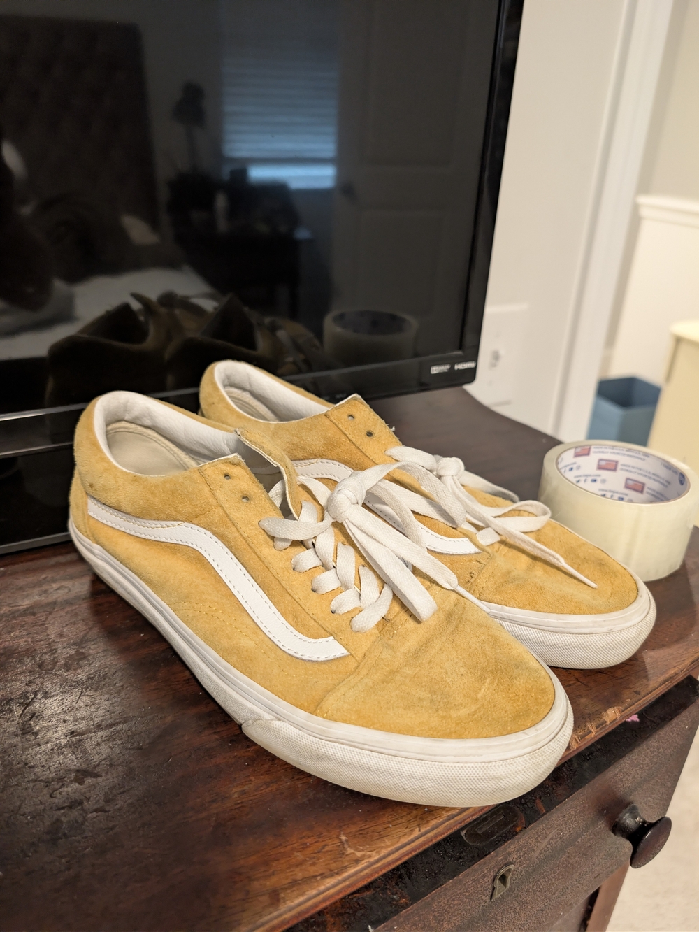 Vans Yellow Suede Low-Top Sneakers with White Side Stripe